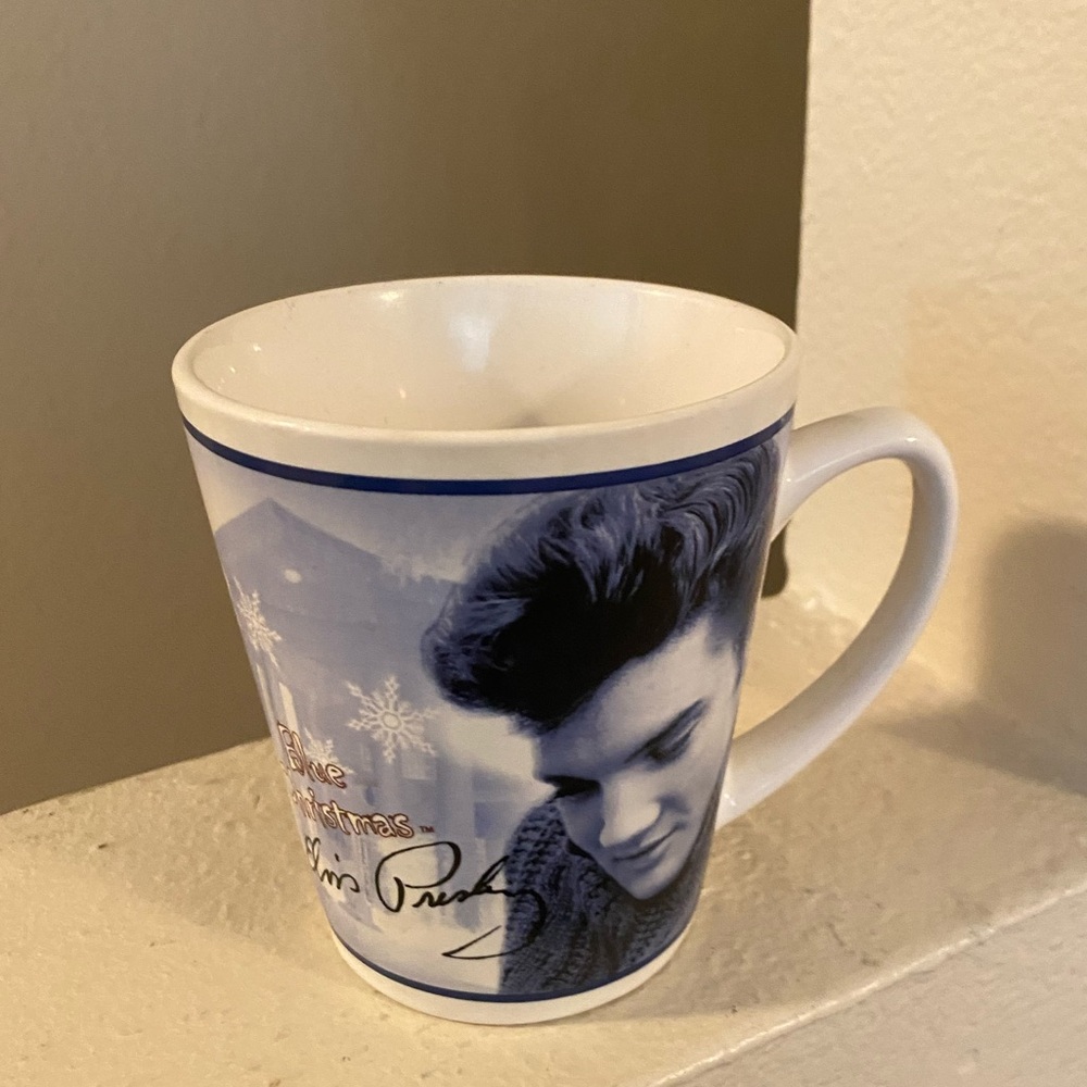 Elvis Presley Blue  Christmas Mug. Signature Product. No Chips or Cracks.